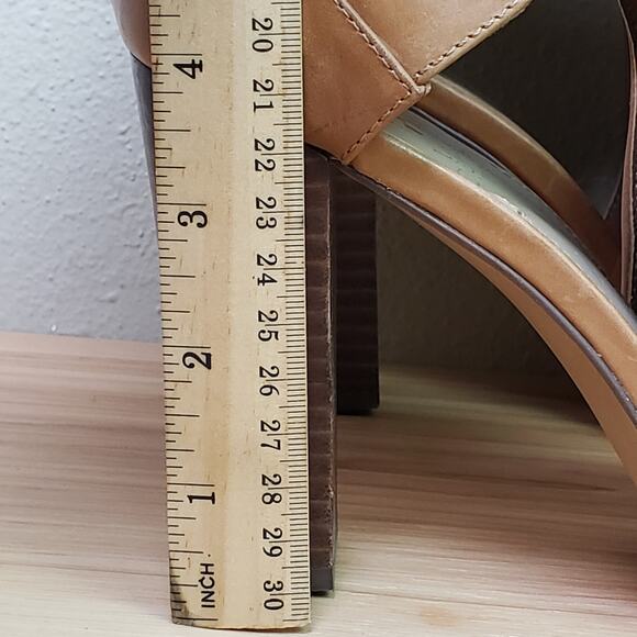 Vince Camuto 9.5‎ Venica Open Toe Heel Bootie Carmel Brown Leather Fall Staple - Picture 4 of 12